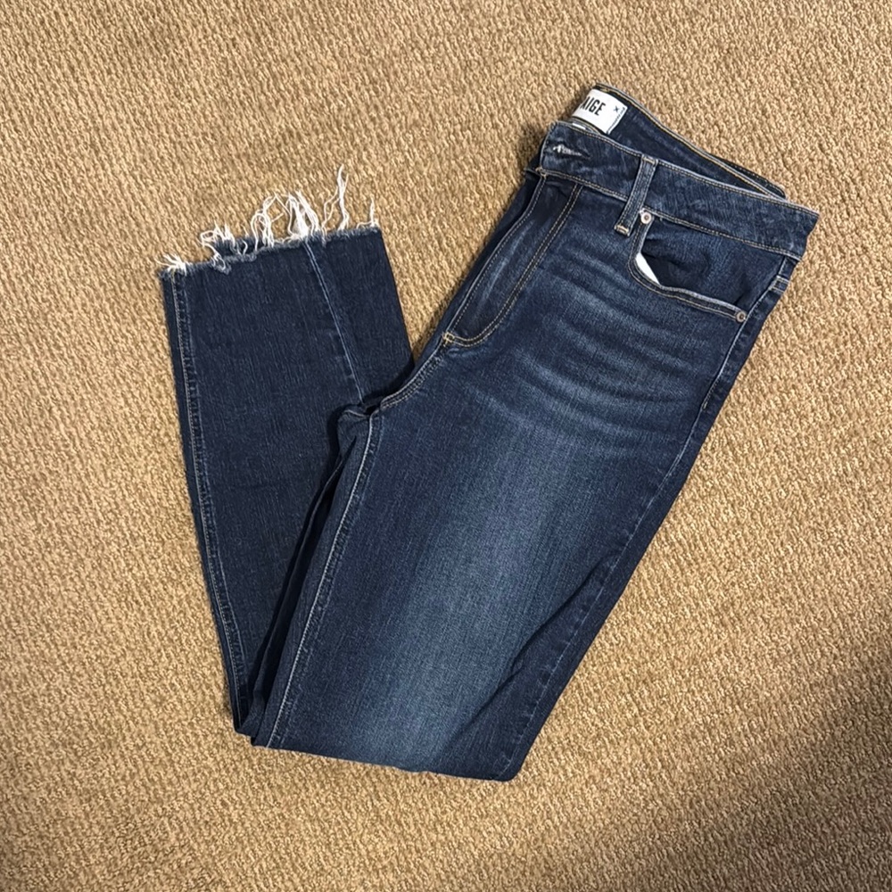 PAIGE Blue Ankle Cropped Jeans with Raw Hem